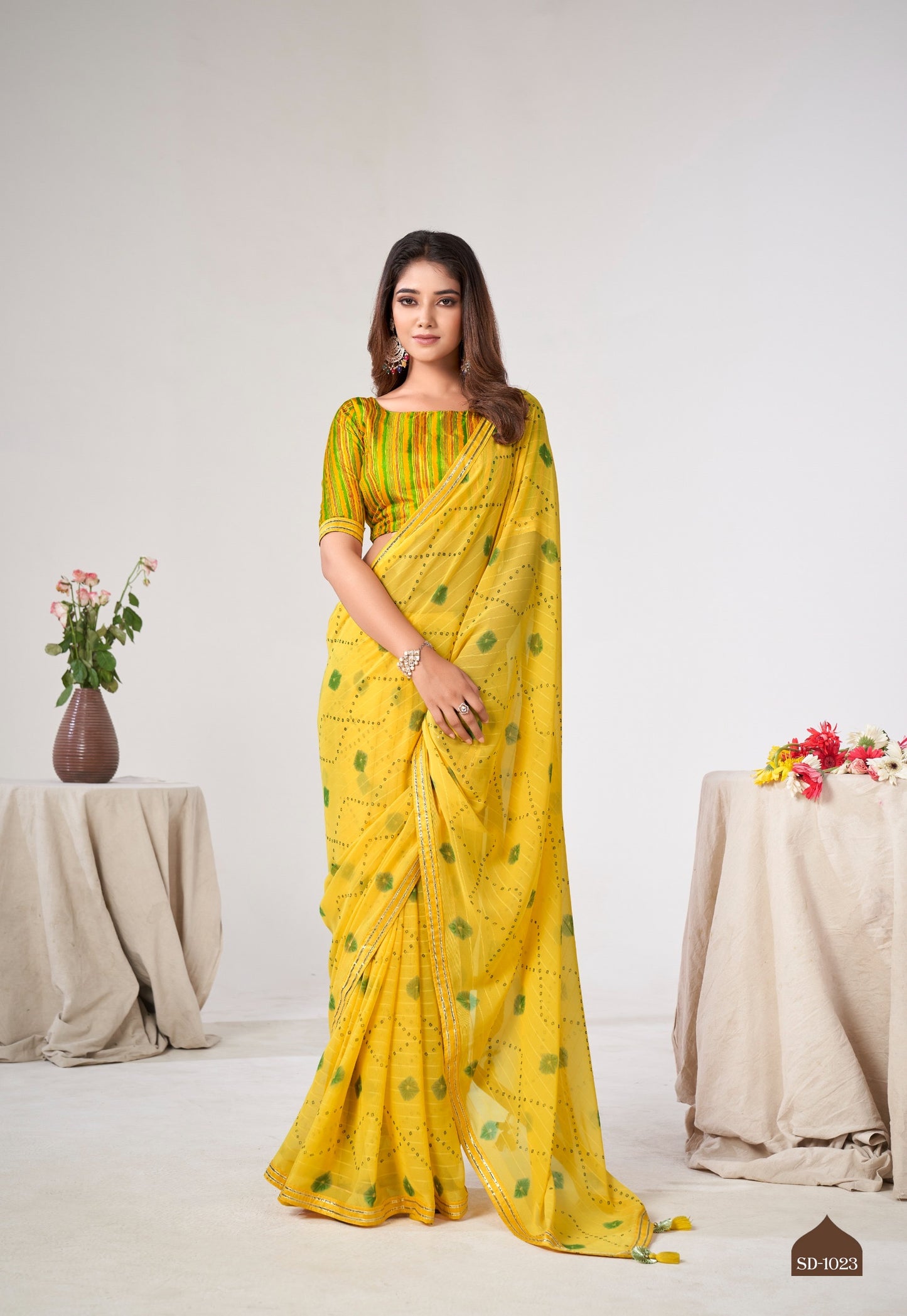 Yellow Color Georgette Readymade/Easy Saree