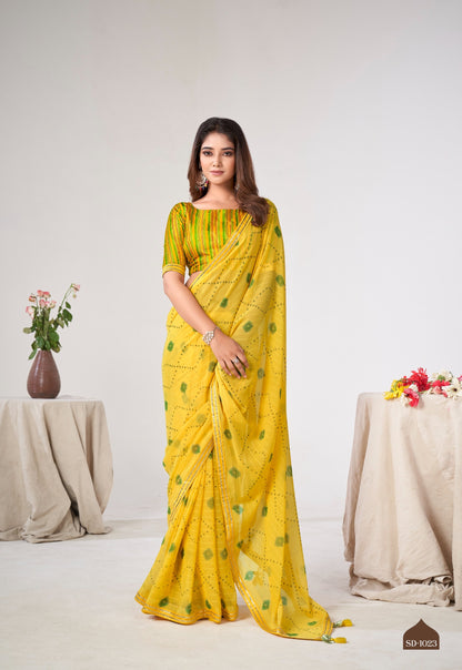 Yellow Color Georgette Readymade/Easy Saree