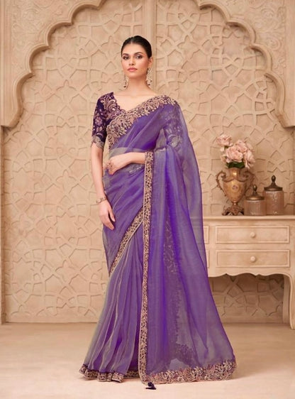 Purple Designer Silk Ready to wear/Easy Saree - Panaash Saree