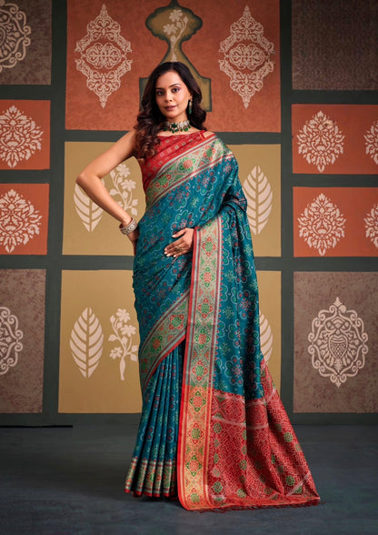 Blue Patola Ready To Wear/Easy Saree - Panaash Saree