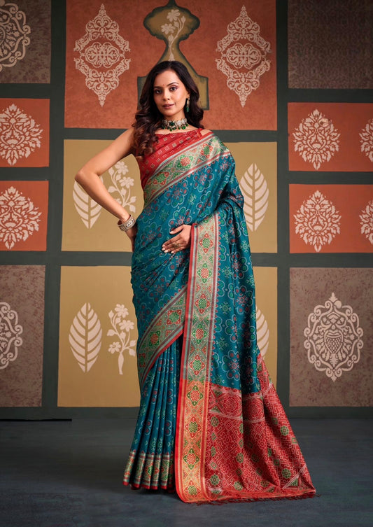 Blue Patola Ready To Wear/Easy Saree - Panaash Saree