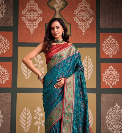 Blue Patola Ready To Wear/Easy Saree - Panaash Saree