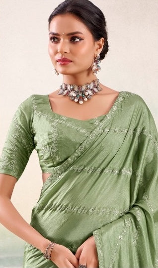 Light Green Georgette Readymade/Easy Saree - Panaash Saree