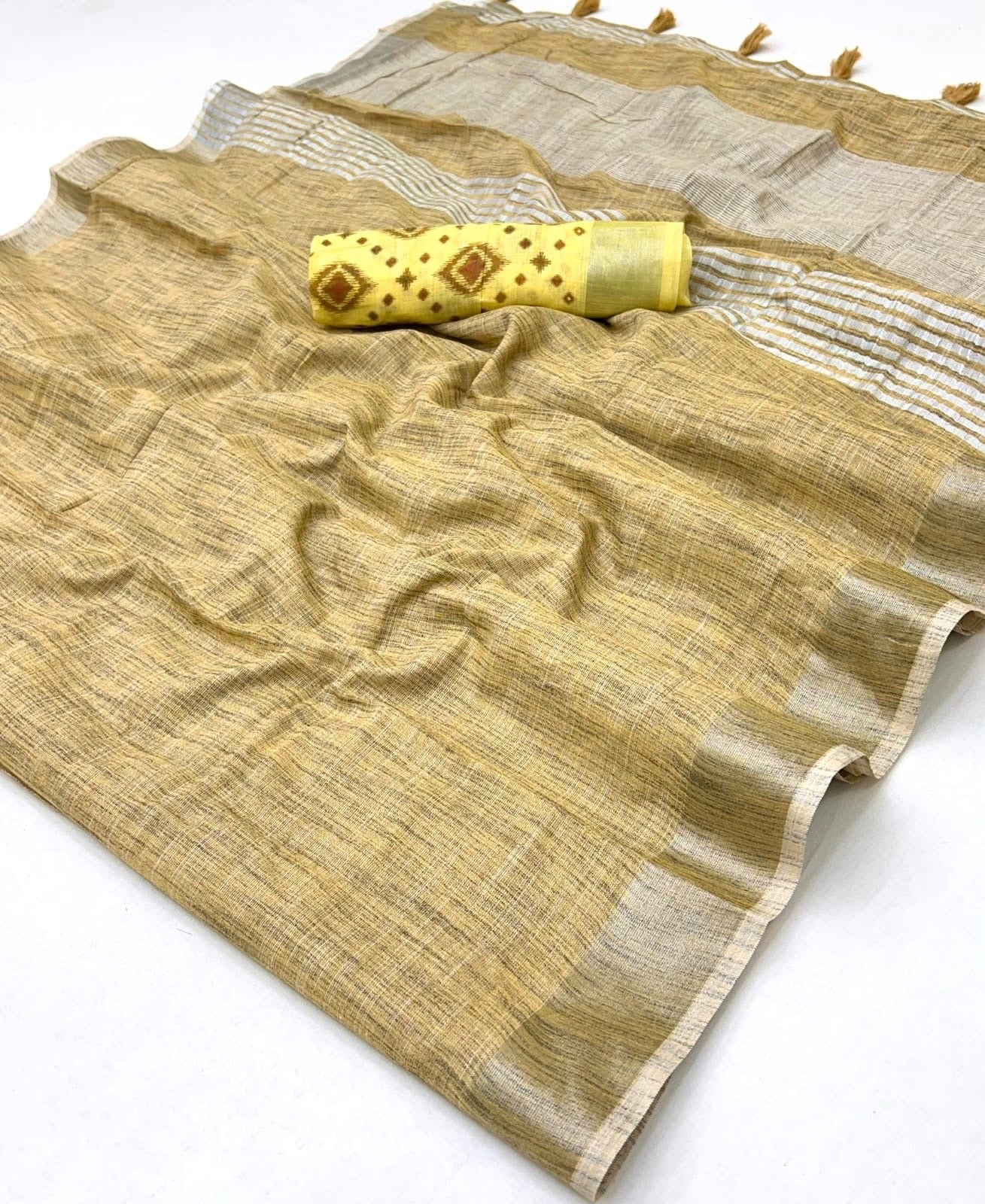 Yellow Linen Office Wear Readymade/Easy Saree - Panaash Saree