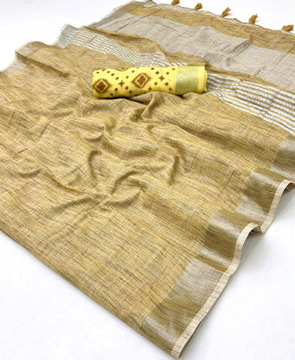 Yellow Linen Office Wear Readymade/Easy Saree - Panaash Saree