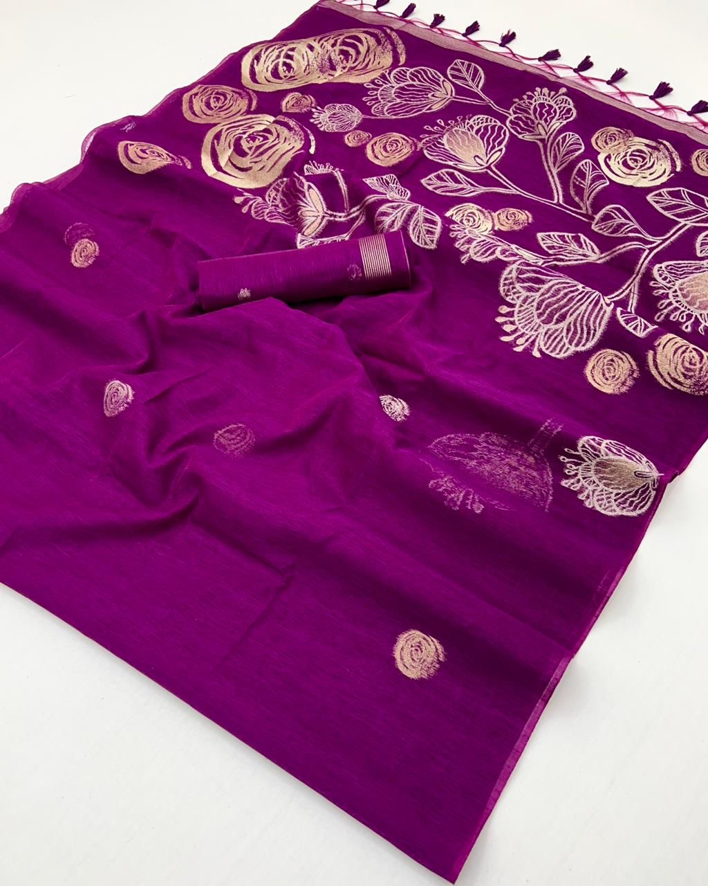 Purple Munga Silk Readymade/Easy Saree - Panaash Saree
