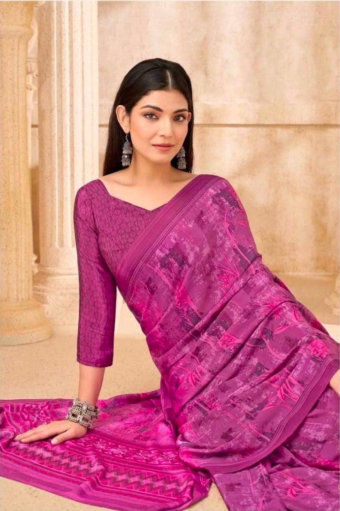 Magenta Pink Crepe Silk Ready To Wear/Easy Saree by Stylebypanaash 
