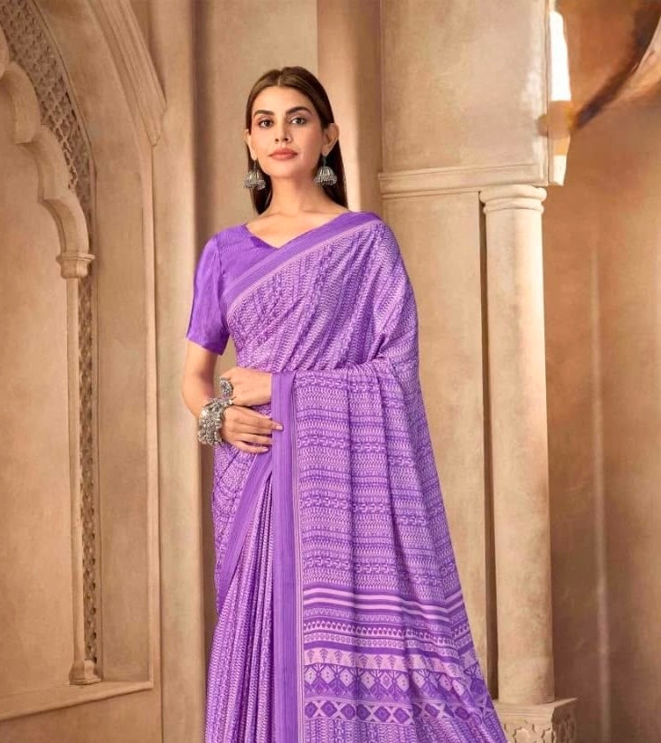 Lavender Purple Crepe Silk Ready To Wear/Easy Saree by Stylebypanaash 
