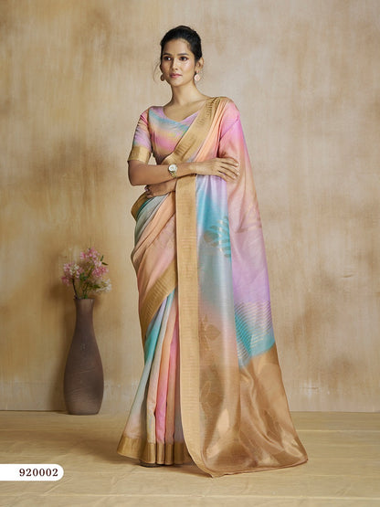 Multicolor Digital Print Silk Readymade/Easy Saree