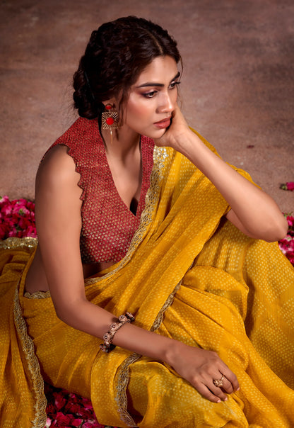 Yellow Color Georgette Readymade Saree