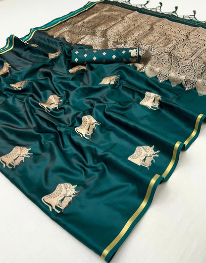 Bottle Green Satin Silk Readymade/Easy Saree