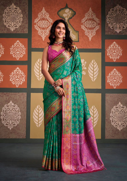 Emerald Green Patola Ready To Wear/Easy Saree - Panaash Saree