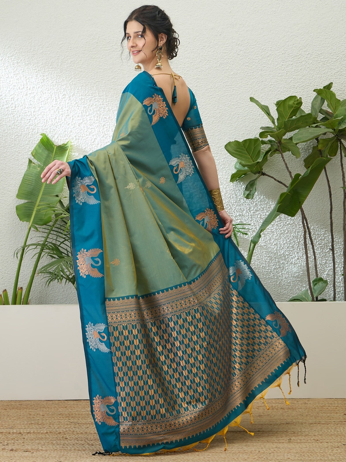Sage Green Readymade/Easy Kanjivaram Saree - Panaash Saree