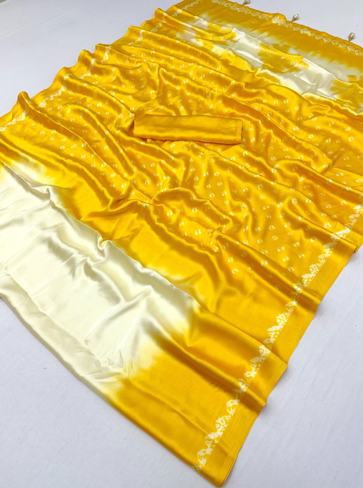 Bright Yellow Crepe Silk Ready To Wear/Easy Saree