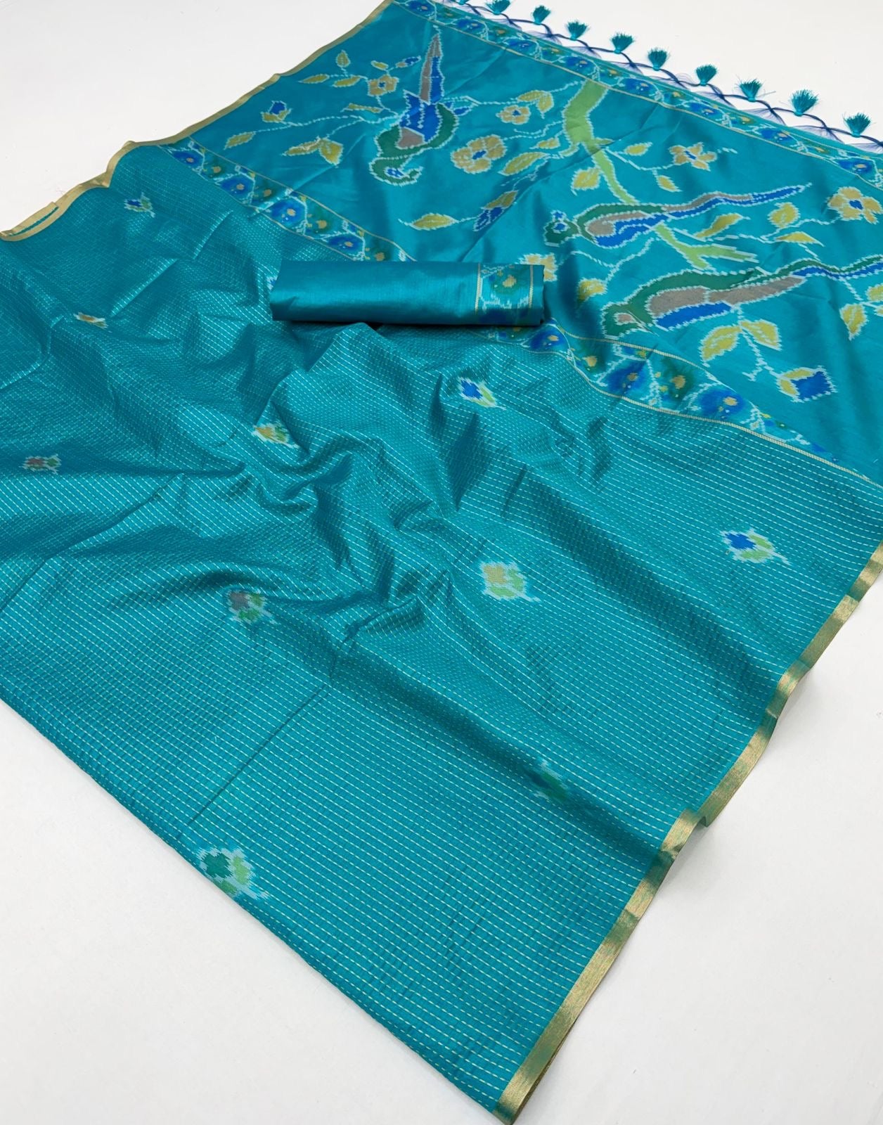 Teal Silk Ready To Wear/Easy Saree - Panaash Saree
