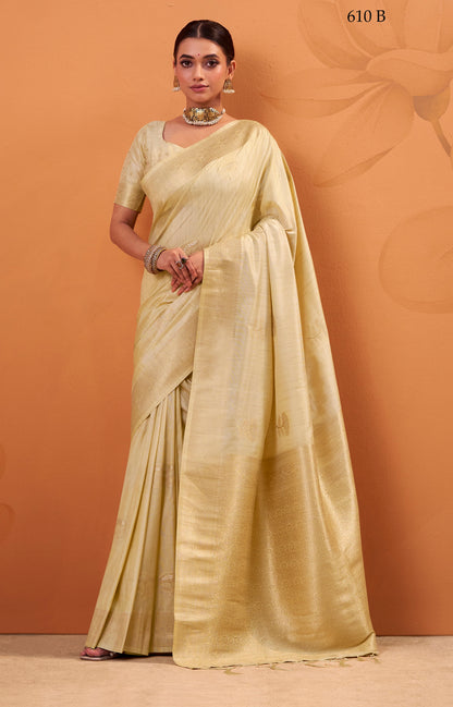 Champagne beige Tussar Silk Readymade/Easy Saree