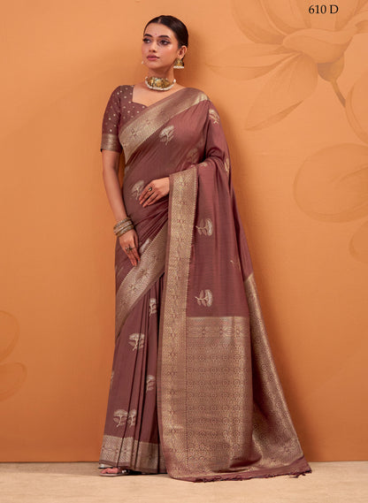 Brown Tussar Silk Readymade/Easy Saree