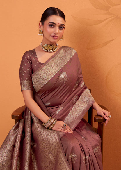 Brown Tussar Silk Readymade/Easy Saree