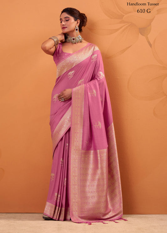 Pink Tussar Silk Readymade/Easy Saree