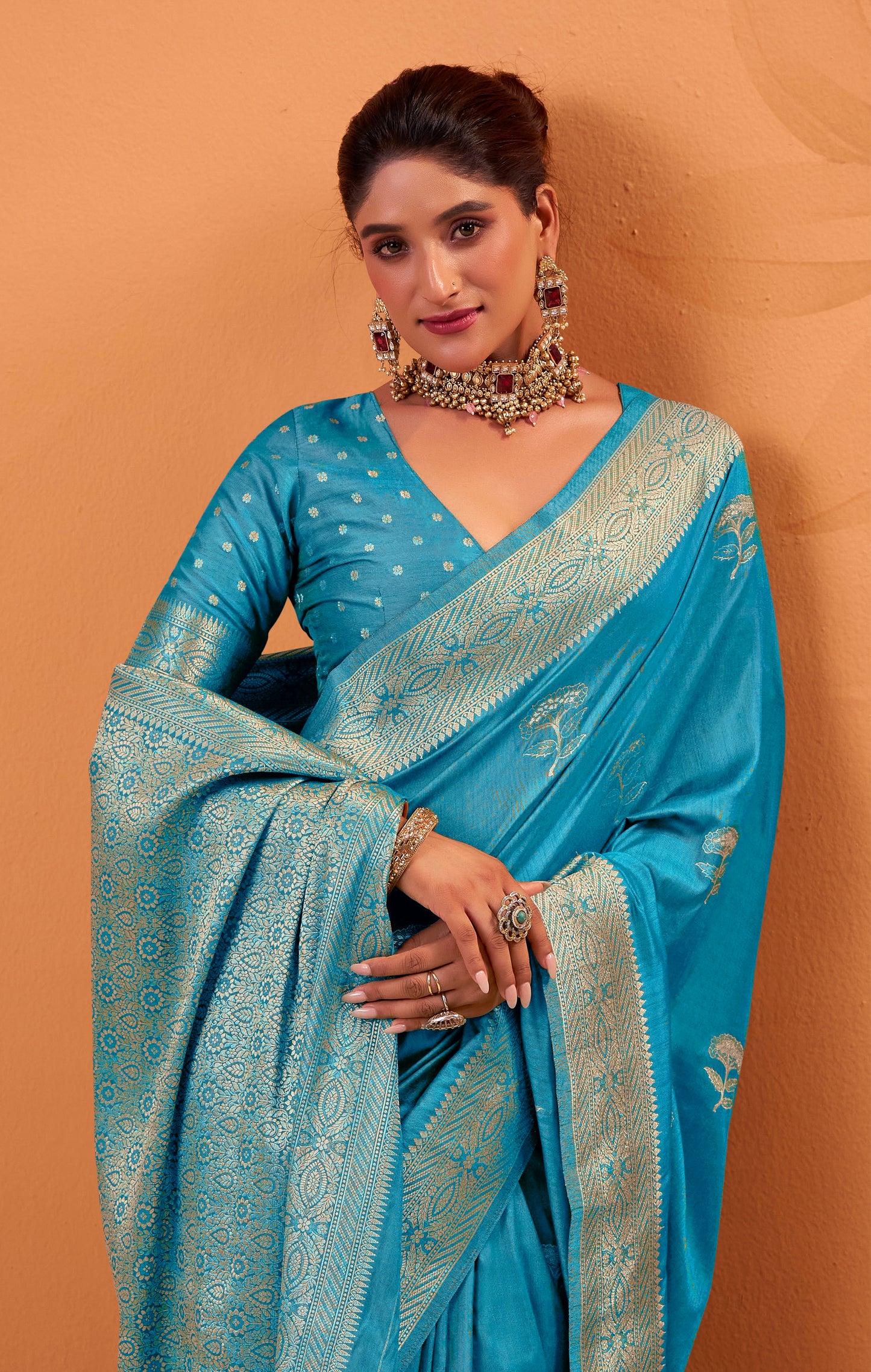 Blue Tussar Silk Readymade/Easy Saree