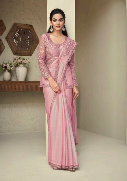 Baby Pink Cocktail Readymade Saree