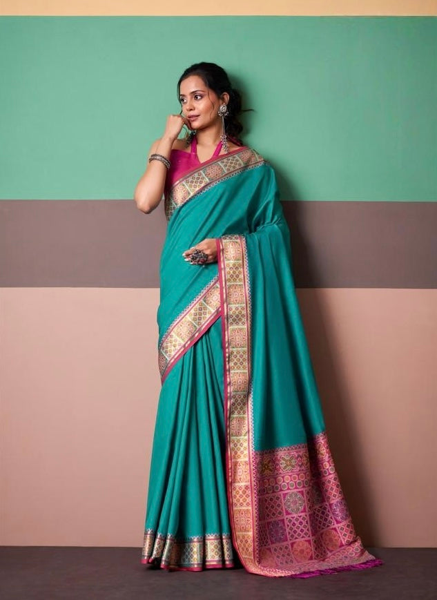 Teal Blue Soft Silk Ready To Wear/Easy Saree - Panaash Saree