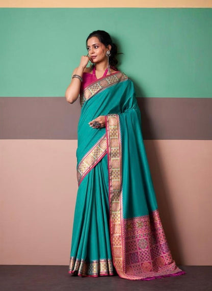 Teal Blue Soft Silk Ready To Wear/Easy Saree - Panaash Saree