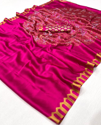 Plain Pink Readymade Crepe Silk Saree