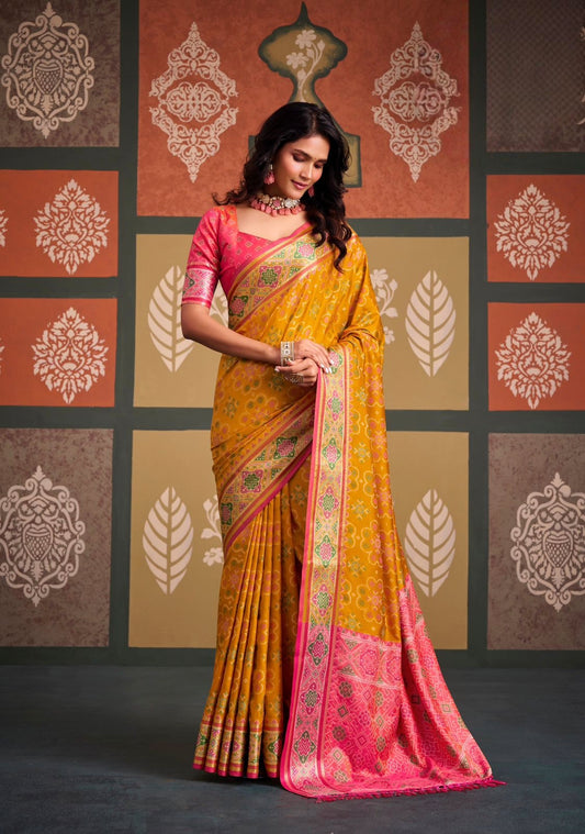 Yellow Patola Ready To Wear/Easy Saree - Panaash Saree
