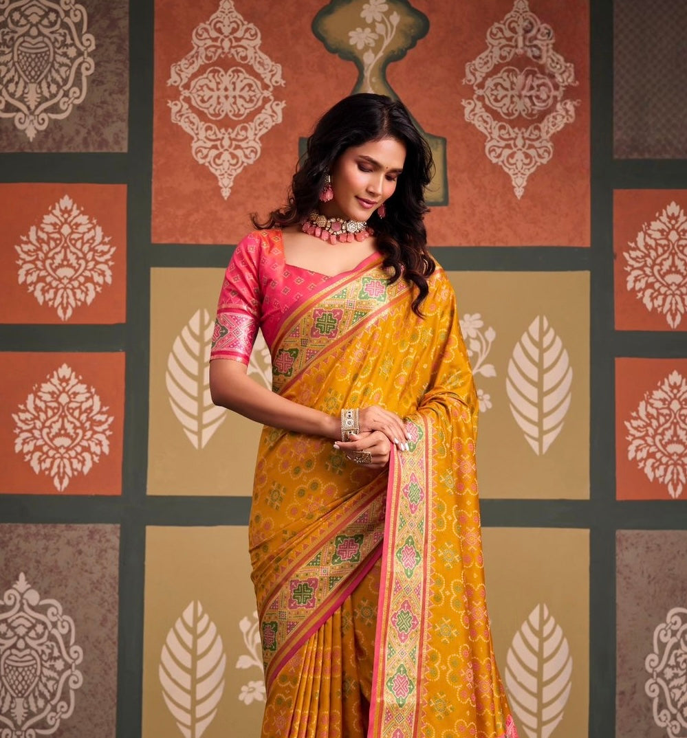 Yellow Patola Ready To Wear/Easy Saree - Panaash Saree