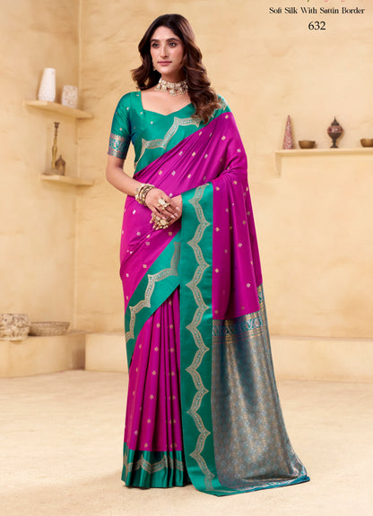 Fuschia Kanjivaram Silk Readymade/Easy Saree