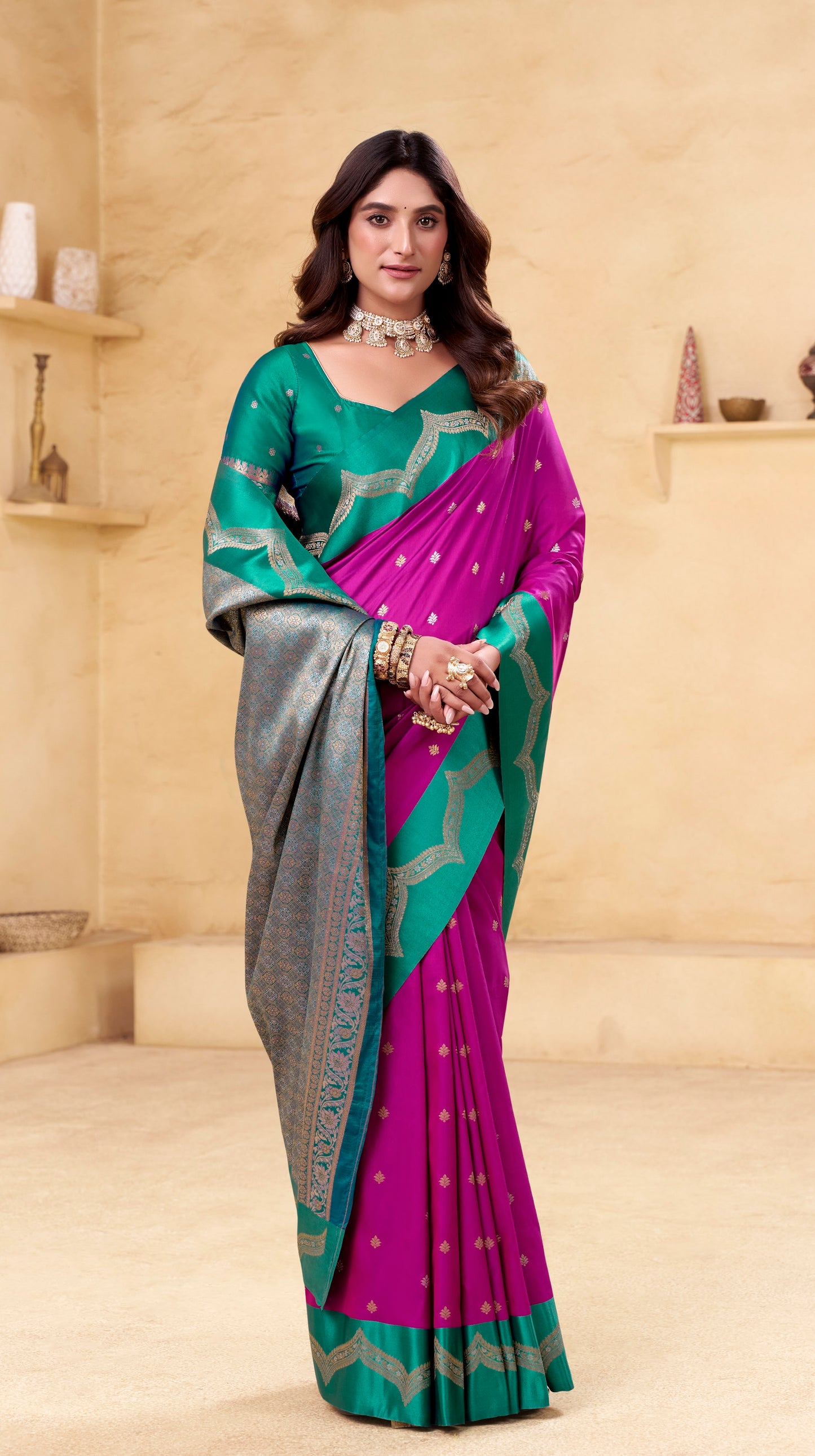 Fuschia Kanjivaram Silk Readymade/Easy Saree