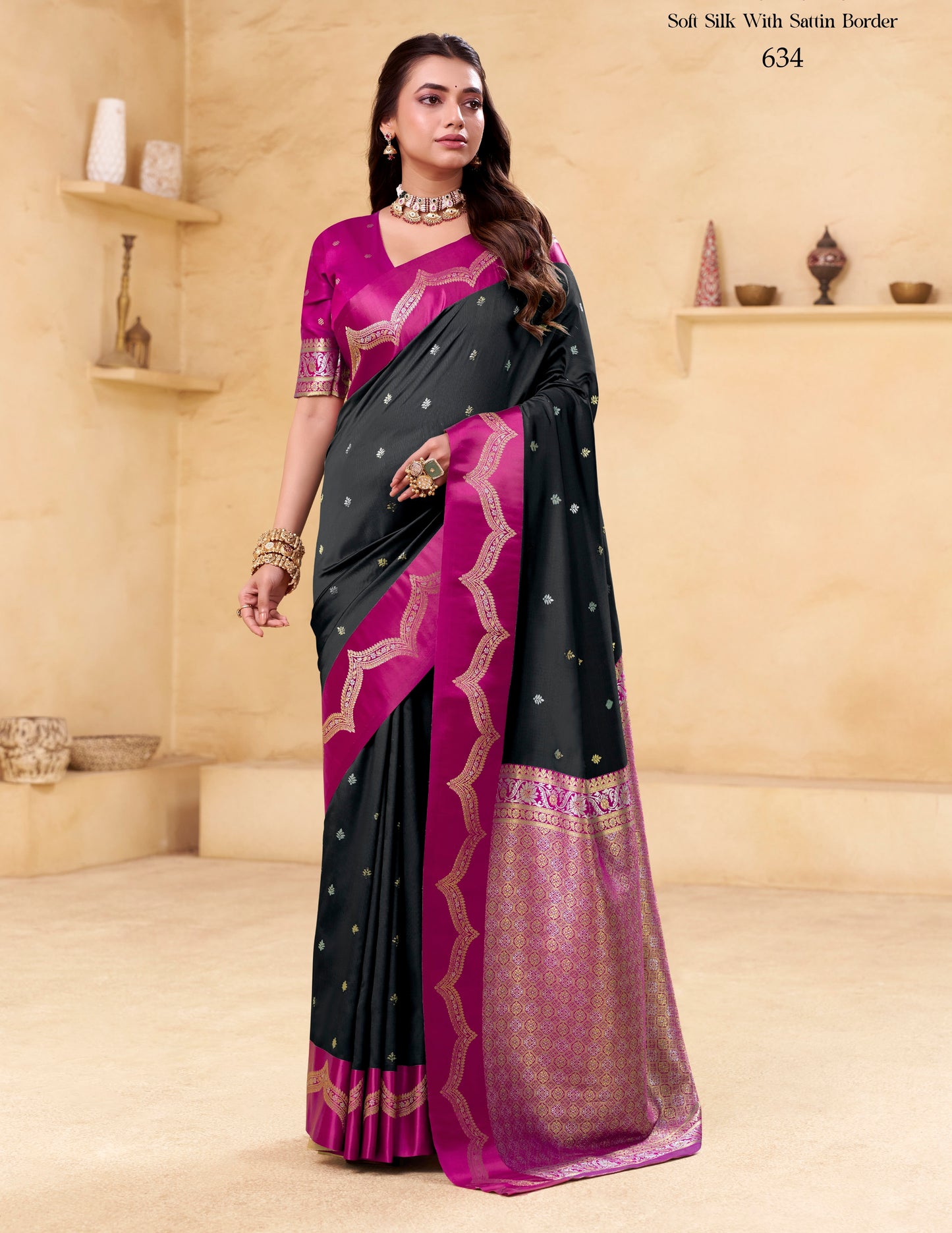 Black Kanjivaram Silk Readymade/Easy Saree