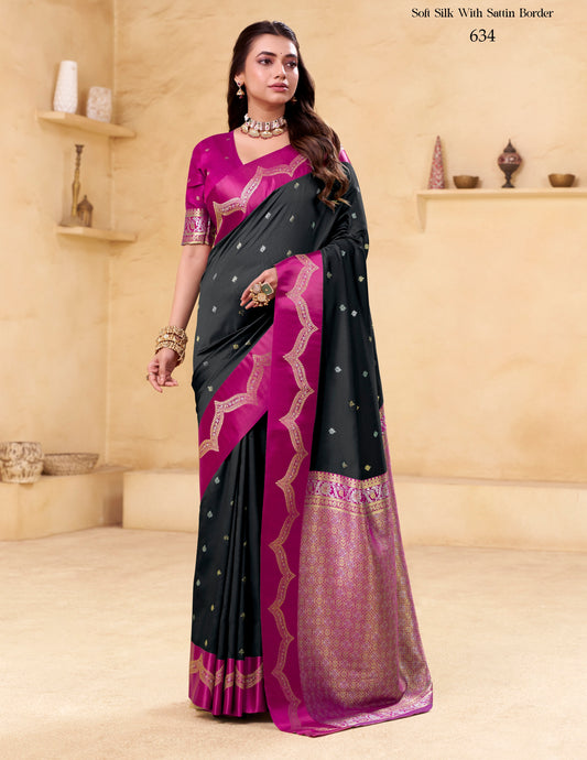 Black Kanjivaram Silk Readymade/Easy Saree