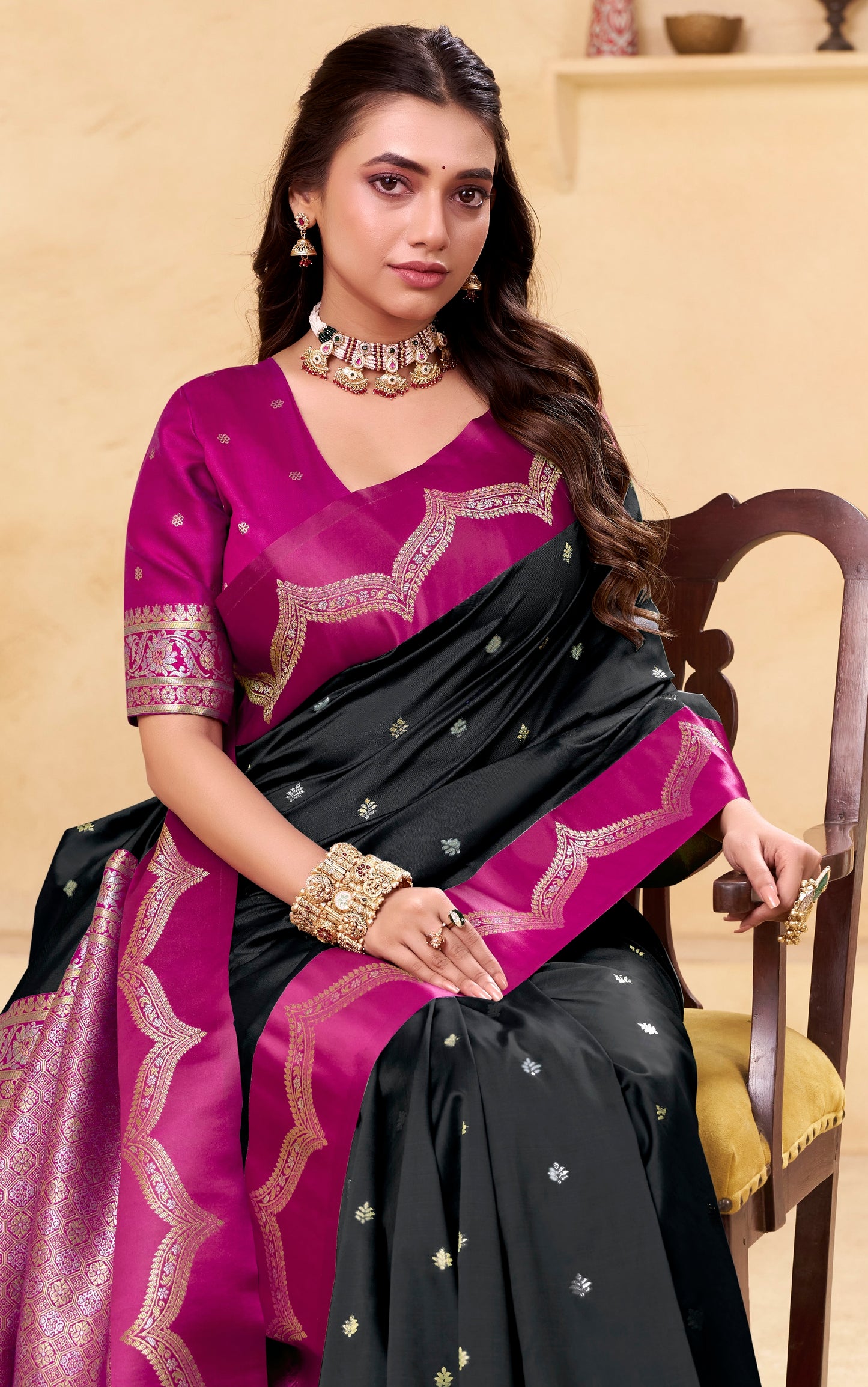 Black Kanjivaram Silk Readymade/Easy Saree
