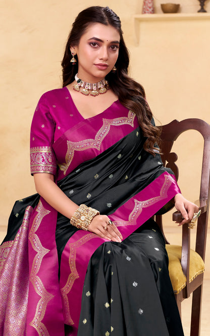 Black Kanjivaram Silk Readymade/Easy Saree