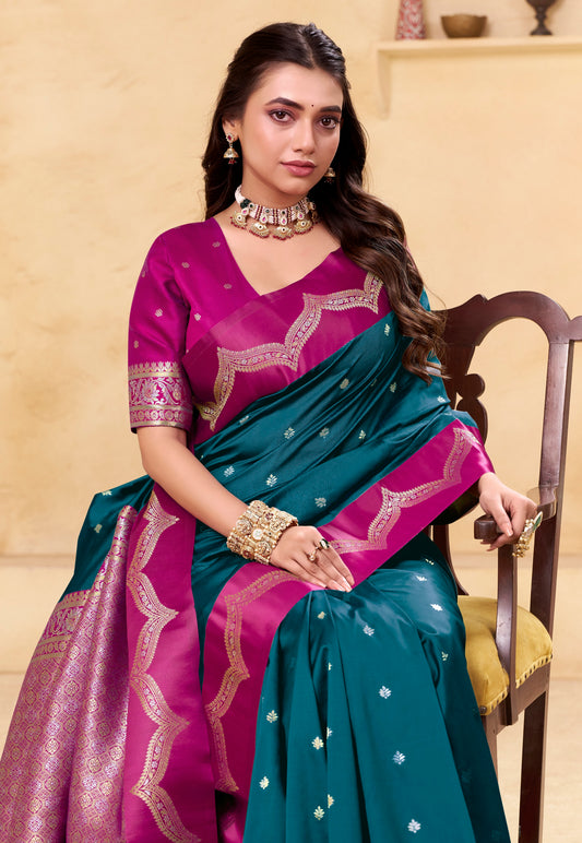 Turquoise Kanjivaram Silk Readymade/Easy Saree