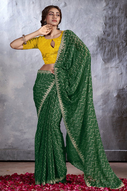 Green Color Georgette Readymade Saree