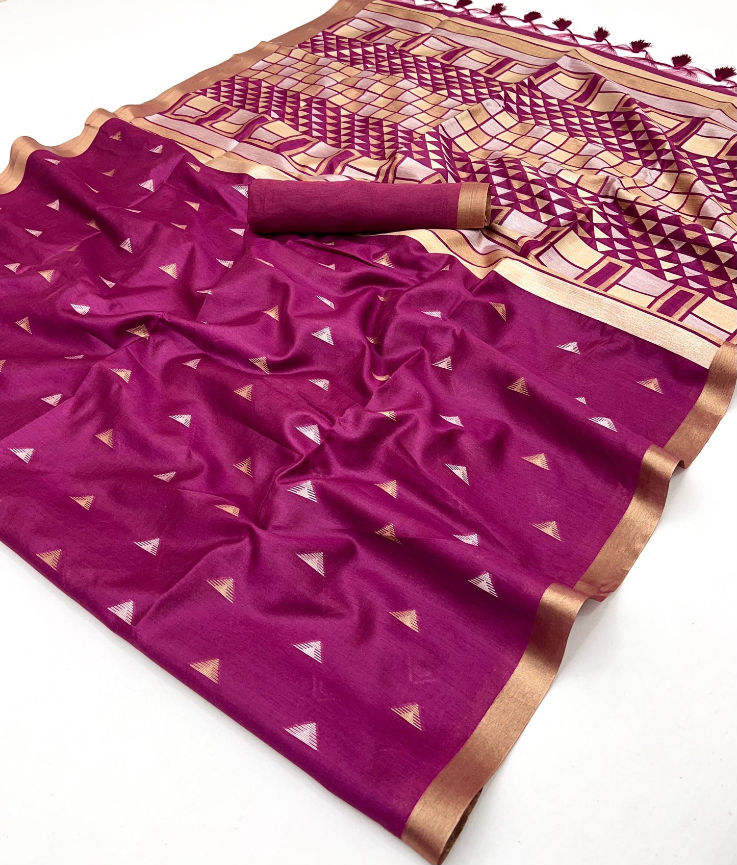 Magenta Tussar Silk Readymade/Easy Saree