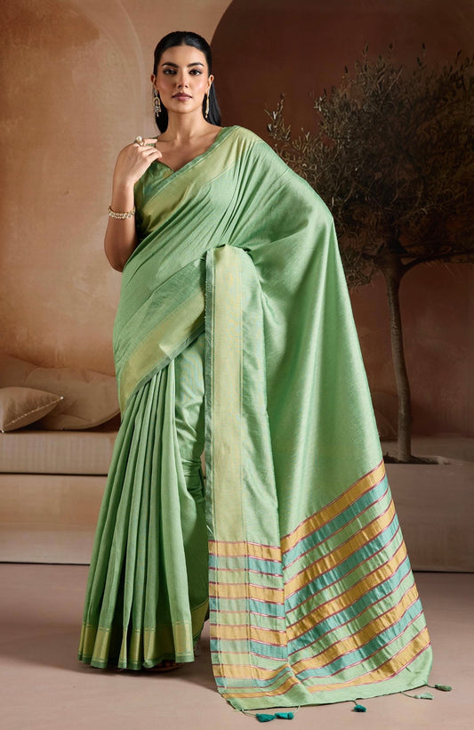 Pista Color Raw Silk Readymade/Easy Saree