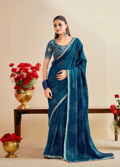 Navy Blue Georgette Readymade/Easy Saree
