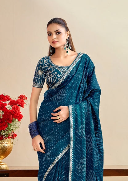 Navy Blue Georgette Readymade/Easy Saree