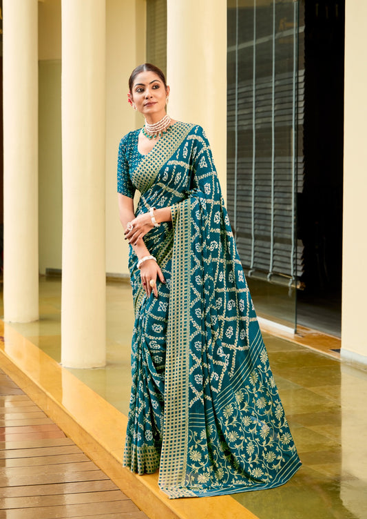 Turquoise Color Georgette Readymade/Easy Saree