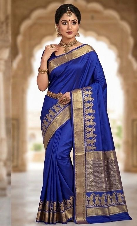 Blue Kanjivaram Silk Ready To Wear/Easy Saree - Panaash Saree