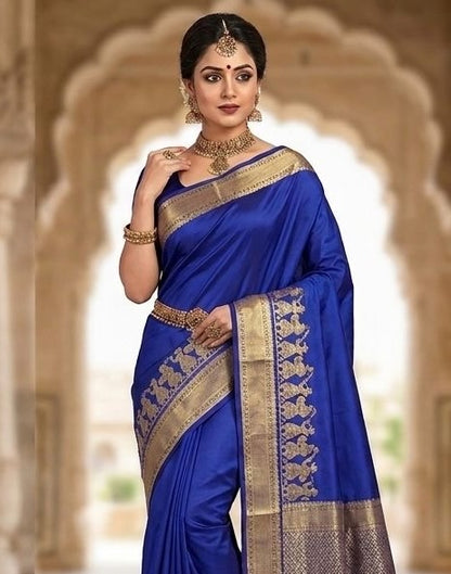 Blue Kanjivaram Silk Ready To Wear/Easy Saree - Panaash Saree
