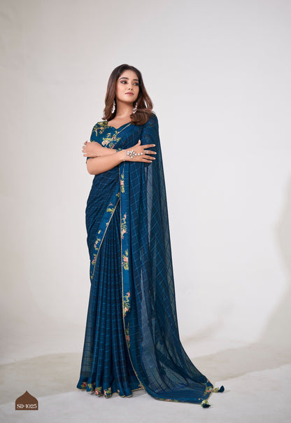 Navy Blue Color Georgette Readymade/Easy Saree