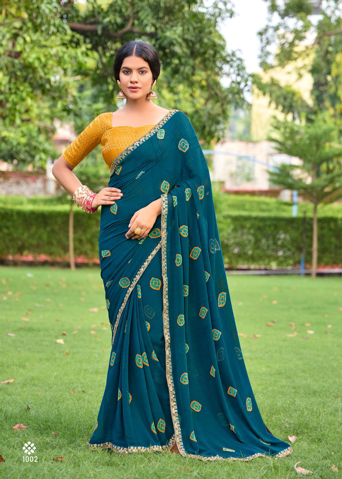 Turquoise Georgette Readymade/Easy Saree