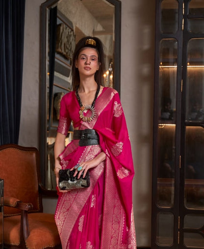 Magenta Pink Khadi Georgette Readymade/Easy Saree