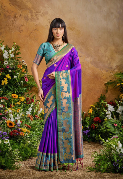 Purple Tone Kanjivaram Silk Readymade/Easy Saree