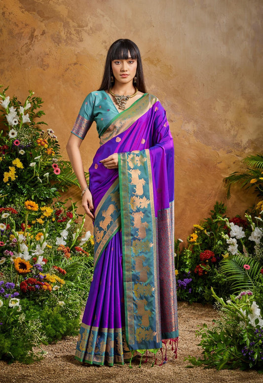 Purple Tone Kanjivaram Silk Readymade/Easy Saree